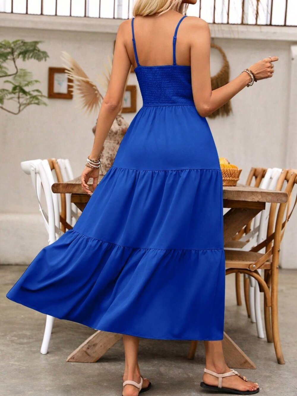 Royal Blue Casual Women's Holiday Pleated Cami Dress Maxi Vacation Beach Outfit - Picture 2 of 6